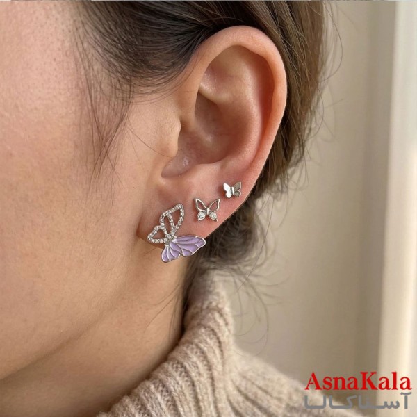 گوشواره پکی 3جفت مدل ترند فانتزی رنگ نقره ای کد GSH15121981W