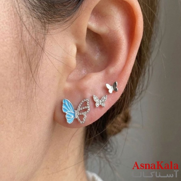 گوشواره پکی 3جفت مدل ترند فانتزی رنگ نقره ای کد GSH15121982W
