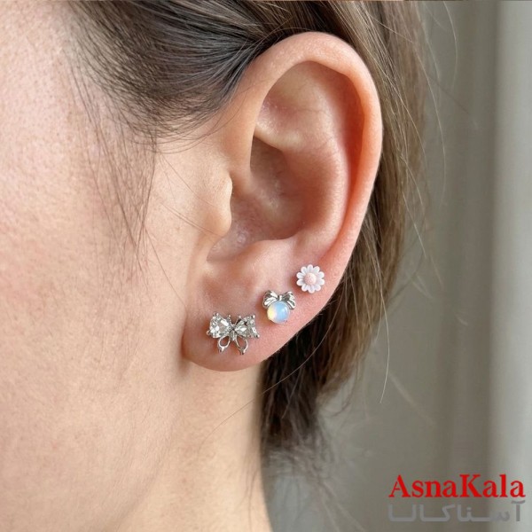 گوشواره پکی 3جفت مدل ترند فانتزی رنگ نقره ای کد GSH15121985W