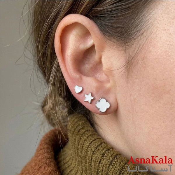 گوشواره پکی 3جفت مدل ترند فانتزی رنگ نقره ای کد GSH15121989W