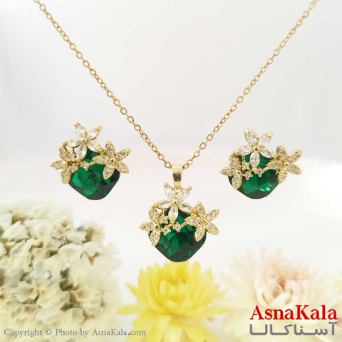 نیم ست زنانه طلایی قلب سبز  برند CHENG LONG کد NIM1400W