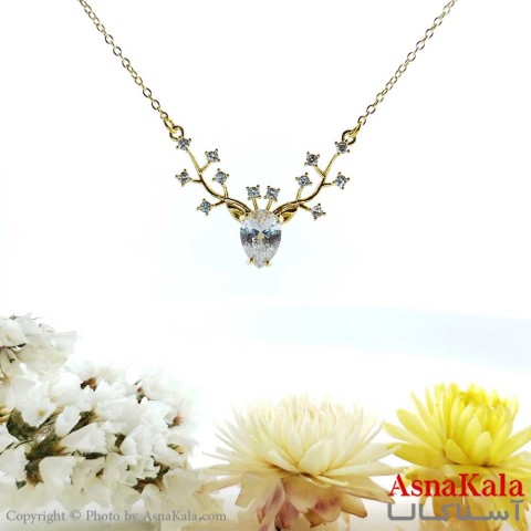 گردنبند زنانه شاخ گوزن طلا یی نگین دار  کد GNB1605W