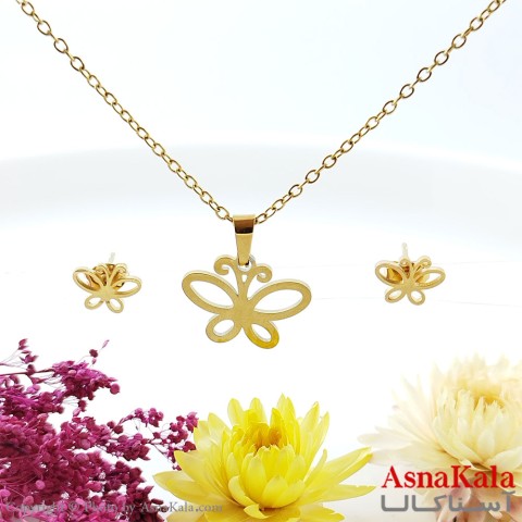 نیم ست زنانه طلایی پروانه استیل کد NIM1404W