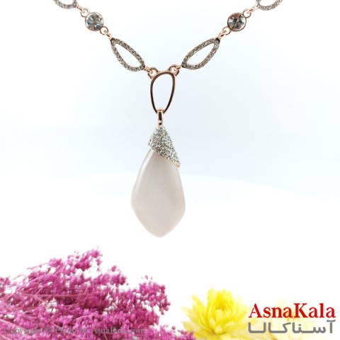گردنبندرولباسی اشک  نگین دار استیل زنانه رزگلد برند فشن کد ROO1202W