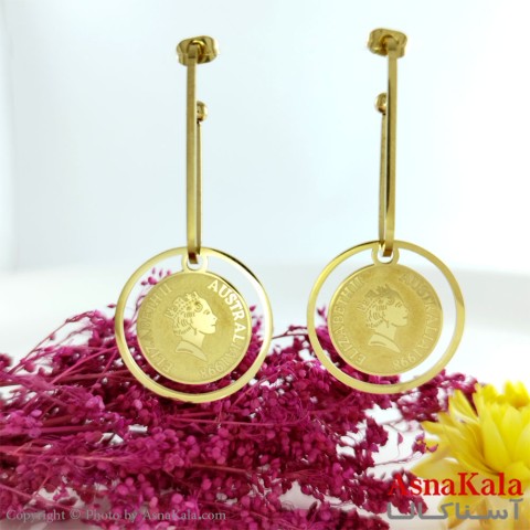 گوشواره آویز زنانه سکه ای  الیزابت برند ژوپینگ کد GSH1573W
