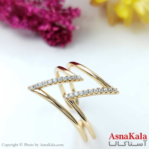 انگشتر زنانه طلایی نگین دار رعد فری سایز برند ژوپینگ کد ANG1903W - آسنا کالا