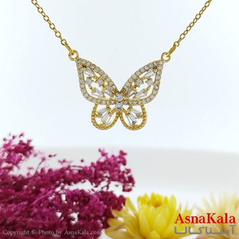 گردنبند زنانه پروانه طلایی استیل  کد GNB1623W - آسنا کالا