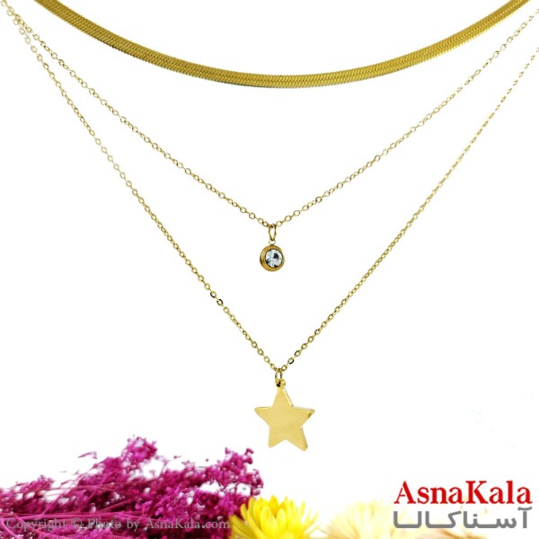 گردنبند سه لاین طلایی استیل  کد GNB1625W - آسنا کالا