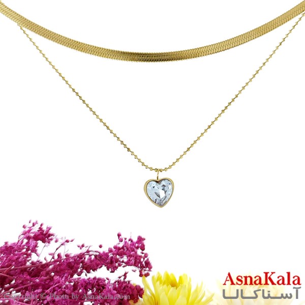 گردنبند دو لاین قلب طلایی استیل  کد GNB1626W - آسنا کالا
