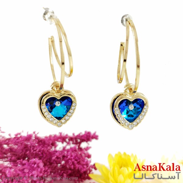 گوشواره حلقه ای زنانه نگین قلب آبی برند HISHIJIE کد GSH1510W - آسنا کالا