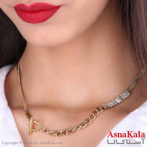 گردنبند زنانه استیل مدل قفل تی کد GNB16104W -آسناکالا