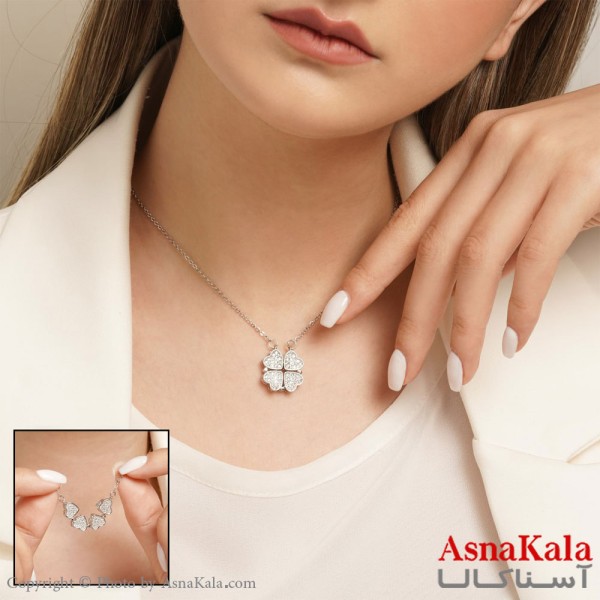 گردنبند مگنتی قلب بازشو طرح شبدر کد GNB16182W