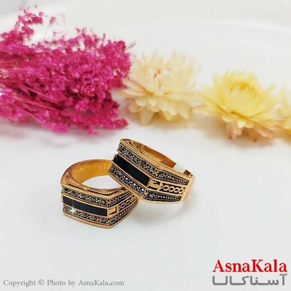 انگشتر طلاروس مردانه نگین مشکی Talaroos Ring کد ANG1978W