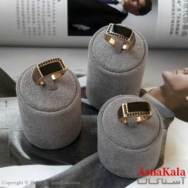 انگشتر طلاروس مردانه نگین مشکی Talaroos Ring کد ANG1971W