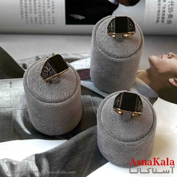 انگشتر طلاروس مردانه مدل نگین مشکی مستطیل فروهر Talarus Ring Men کد ANG1994W