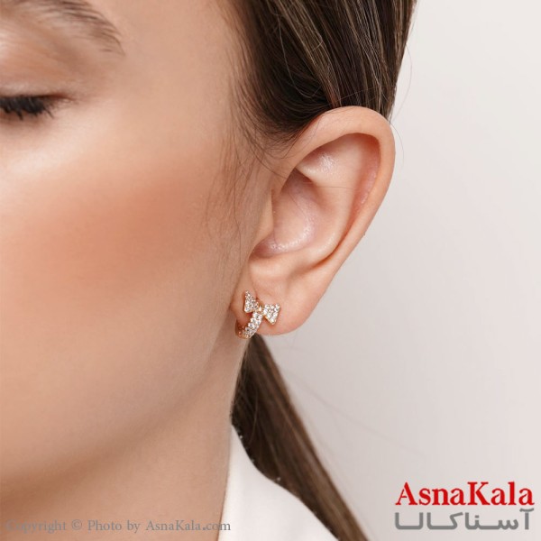 گوشواره ژوپینگ مدل پاپیون نگین دار طلایی  کد GSH15235W