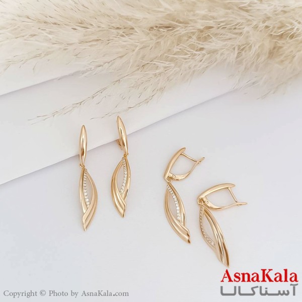 گوشواره ژوپینگ مدل چشم نگین دار طلایی  کد GSH15238W