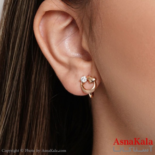 گوشواره ژوپینگ مدل قلب تک نگین طلایی  کد GSH15257W