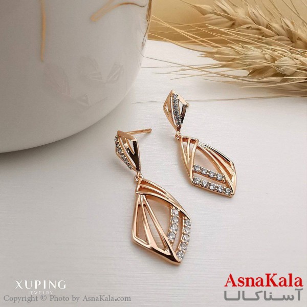 گوشواره ژوپینگ مدل دلارام نگین دار طلایی  کد GSH15260W