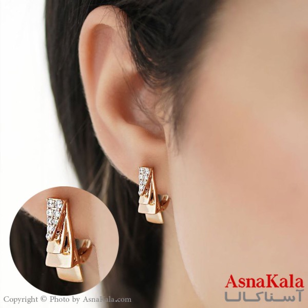گوشواره ژوپینگ مدل چند لایه نگین دار طلایی  کد GSH15261W