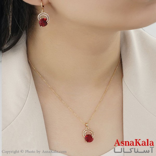 نیمست گردنبند و گوشواره زنانه وای اس ایکس YSX با نگین قرمز کد NIM14114W