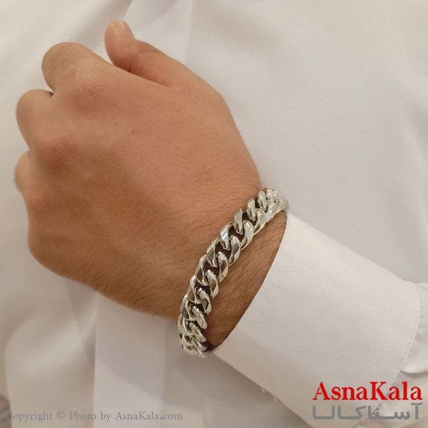 دستبند کارتیر استیل مردانه نقره ای ضخامت بالا کد DSB18235W