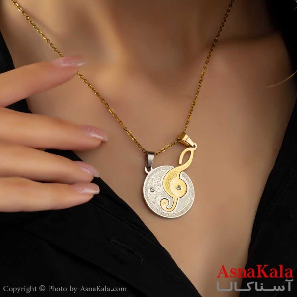 گردنبند ست دونفره دخترانه و پسرانه ملودی استیل کد GNB16247W