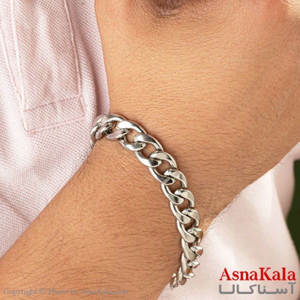 دستبند کارتیر استیل مردانه نقره ای ضخیم کد DSB18236W