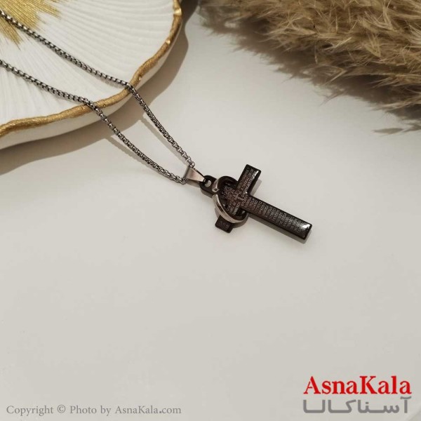 گردنبند صلیب اسپرت استیل مشکی کد GNB16259W