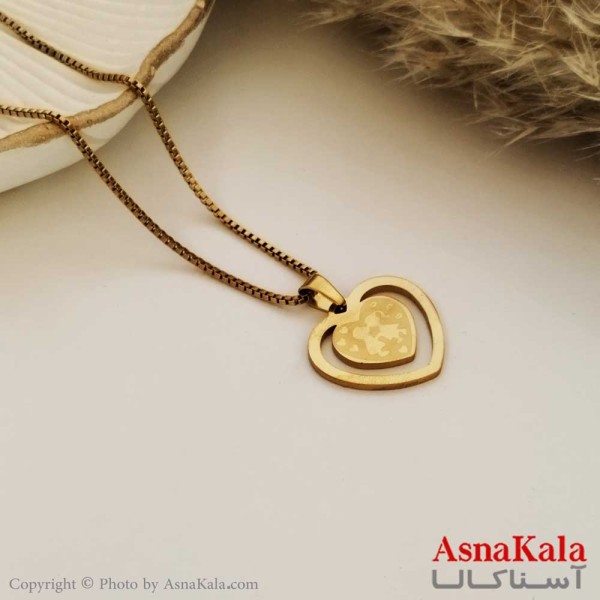 گردنبند قلب دختر و پسر زنانه استیل طلایی کد GNB16273W
