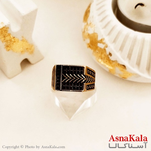 انگشتر طلاروس مردانه مدل فلش نگین مشکی کد ANG19190W