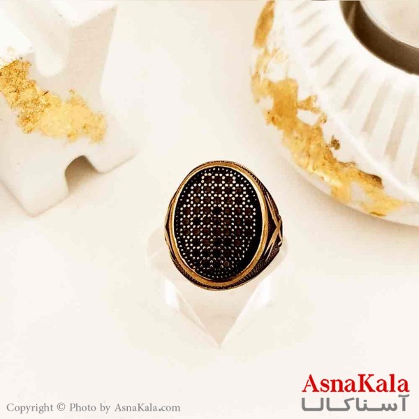 انگشتر طلاروس مردانه مدل شمشیر ذوالفقار حضرت علی علیه السلام نگین مشکی کد ANG19188W