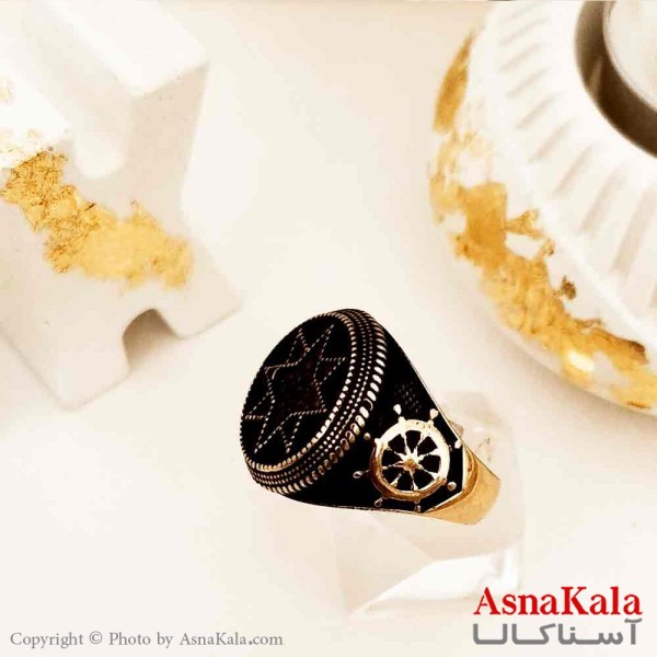 انگشتر طلاروس مردانه مدل نگین مشکی Talarus Ring Men کد ANG19186W