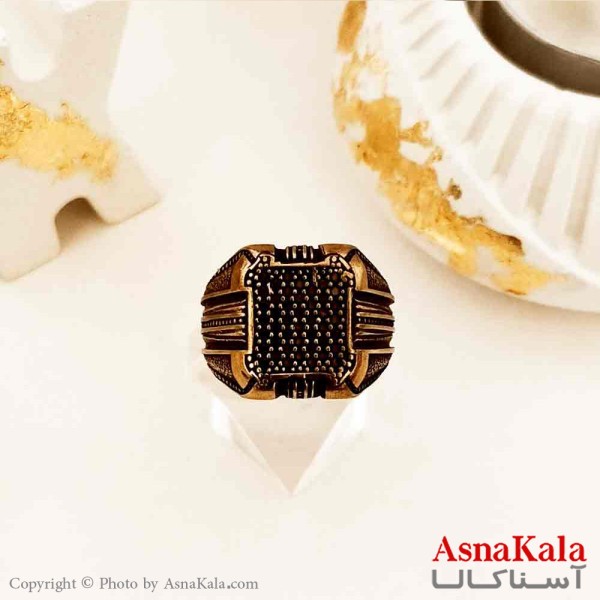 انگشتر طلاروس مردانه مدل نگین مشکی کد ANG19176W