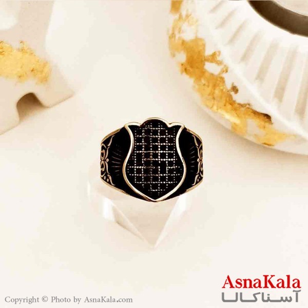 انگشتر طلاروس مردانه مدل سپر با نگین مشکی کد ANG19175W