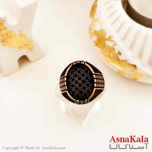 انگشتر طلاروس مردانه مدل 3لاین نگین مشکی کد ANG19172W
