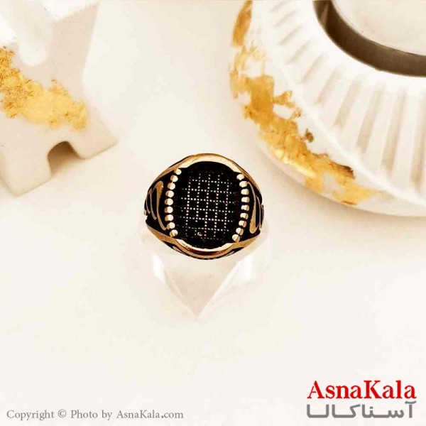 انگشتر طلاروس مردانه مدل موج با نگین مشکی کد ANG19171W