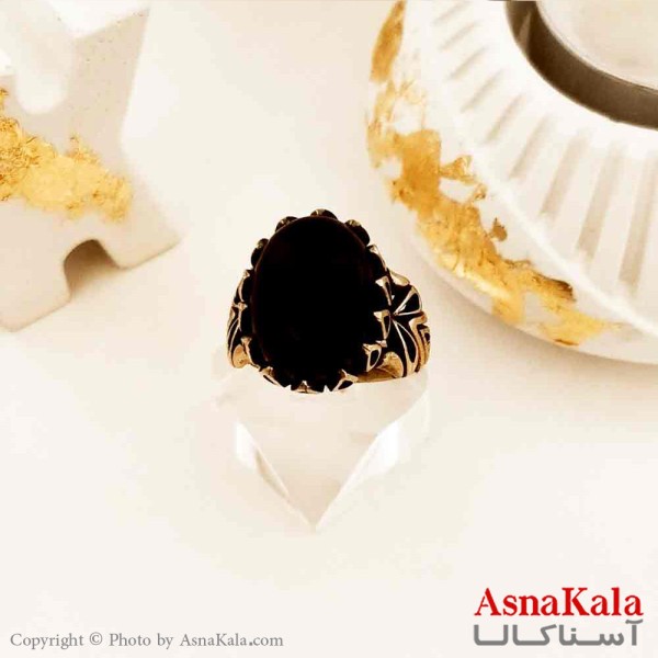 انگشتر طلاروس مردانه مدل تک نگین مشکی کد ANG19169W