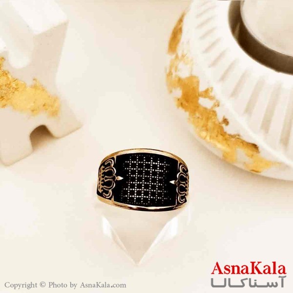 انگشتر طلاروس مردانه مدل تاج پادشاه با نگین مشکی کد ANG19168W