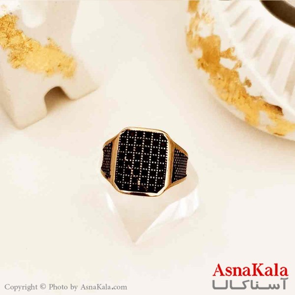 انگشتر طلاروس مردانه مدل مربع با نگین مشکی کد ANG19164W