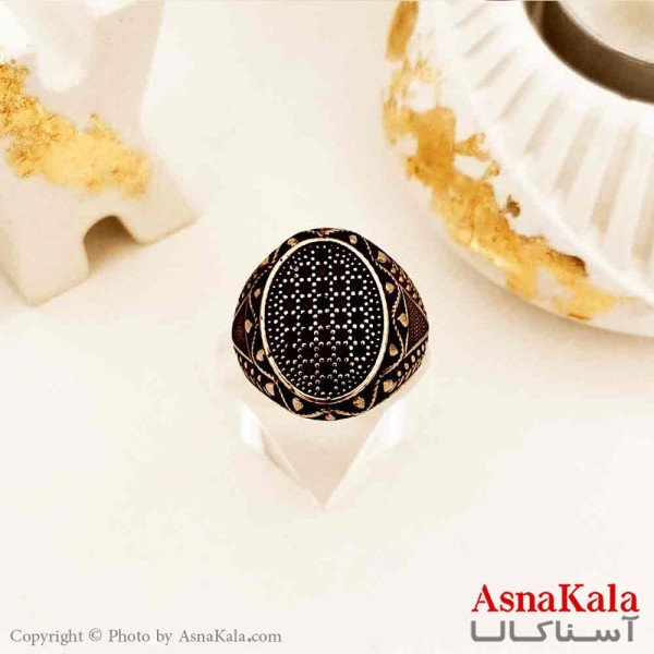 انگشتر طلاروس مردانه مدل نگین مشکی بیضی کد ANG19154W
