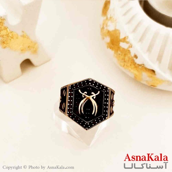 انگشتر طلاروس مردانه مدل نگین مشکی شمشیر ذوالفقار علی علیه السلام کد ANG19150W