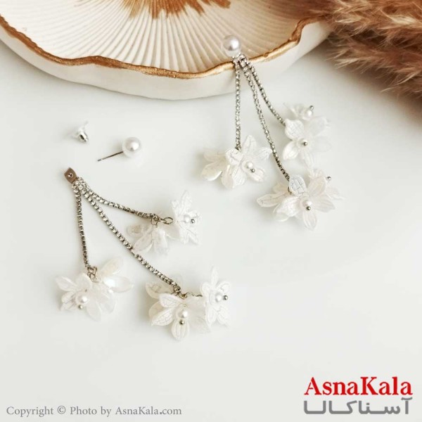 گوشواره جواهری زنانه استیل 316 مدل گل سفید با تک نگین مروارید کد GSH15268W