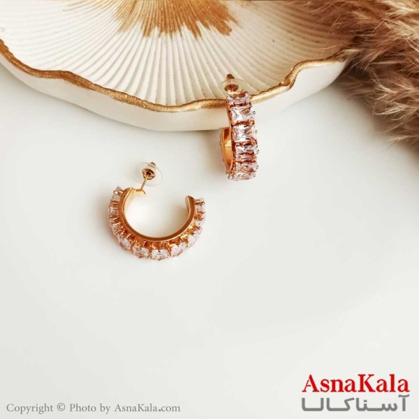 گوشواره جواهری زنانه استیل مدل نیم دایره  کد GSH15272W