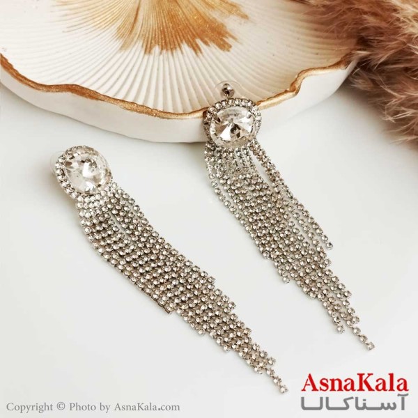 گوشواره نگین دار آویز زنانه استیل مدل جواهری  کد GSH15287W