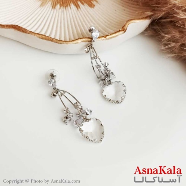 گوشواره نگین دار جواهری زنانه استیل مدل قلب  کد GSH15290W