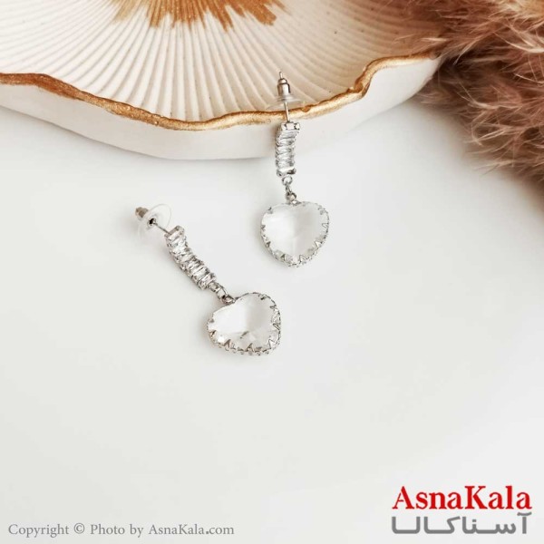 گوشواره نگین دار زنانه استیل مدل قلب جواهری  کد GSH15293W