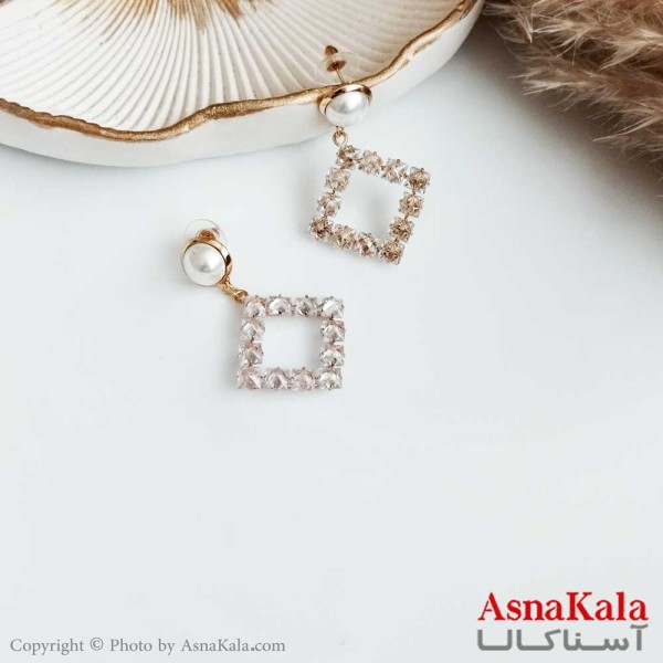 گوشواره مروارید زنانه استیل مدل مربع  کد GSH15310W