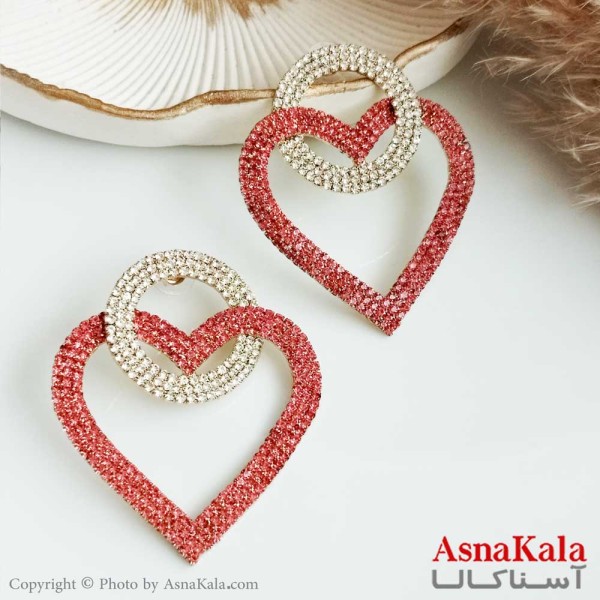 گوشواره جواهری زنانه استیل مدل قلب با نگین قرمز کد GSH15312W