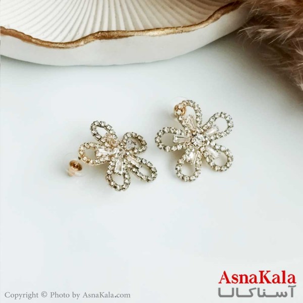 گوشواره جواهری زنانه استیل مدل گل  کد GSH15316W